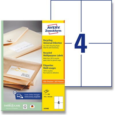 Avery Zweckform LR3483 univerzální etikety 105,0 x 148,0 mm 400 etiket recyklované bílé