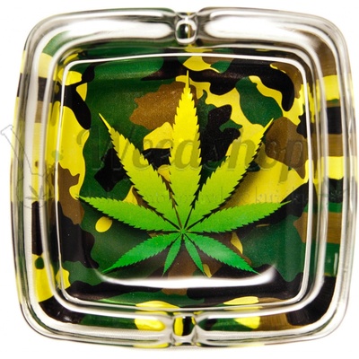 WeedShop Skleněný popelník hranatý List marihuany List camuflage – Zboží Dáma