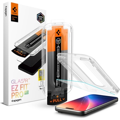 Spigen Стъклено защитно покритие за дисплея на iPhone 16 Pro, iPhone 17, iPhone 17 Pro - Spigen Glass tR EZ Fit Pro HD Tempered Glass (прозрачен) (AGL10097)