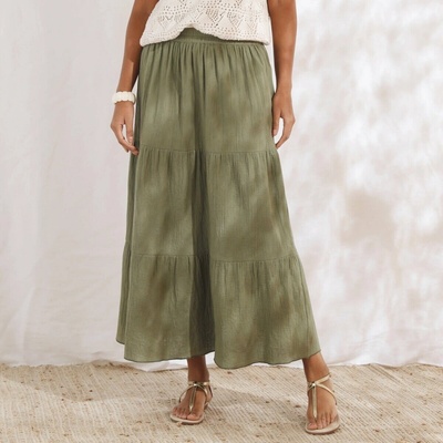 Blancheporte mušelínová dlhá volánová sukňa khaki