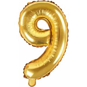 PartyDeco Балон от фолио Mini - число 9 златен 35 см