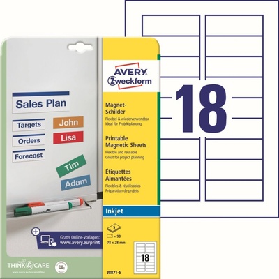 Avery Zweckform J8871-5 Magnetické štítky pro Inkjet 78x28 mm 90 ks bílé