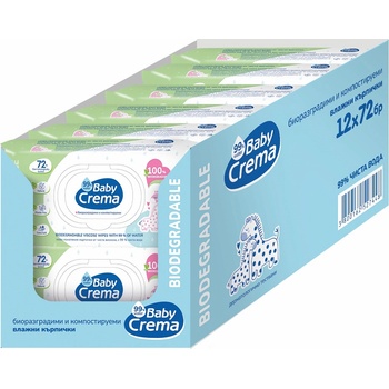 Baby Crema Биоразградими мокри кърпи Baby Crema - 99% вода, 12 х 72 броя (12*2204)