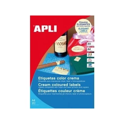 Etikety farebné 210x297mm APLI A4 20 hárkov krémové