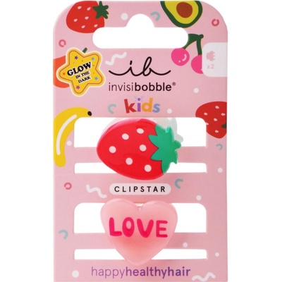 Invisibobble CLIPSTAR GLOW KIDS Frutti Strawberry - Dětská sponka do vlasů 2 ks