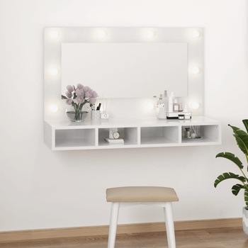Image 1 of vidaXL Огледален шкаф с LED, бял гланц, 90x31, 5x62 см (808897)