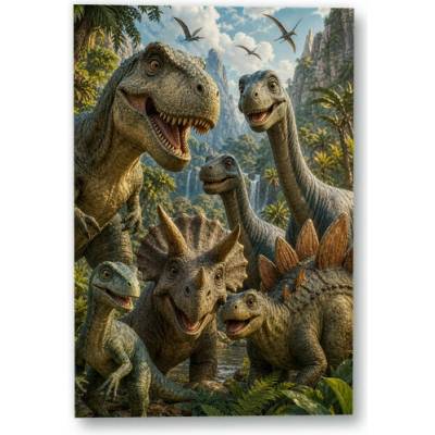 Plakát – Skupina dinosaurů v zelené krajině Bez rámu Ano Bez rámu 90 × 135 cm