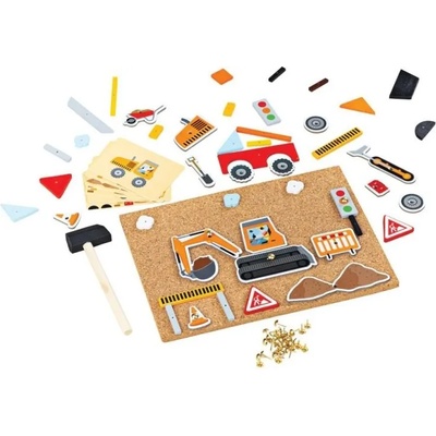 Bigjigs Toys - Игра с коркова дъска и чукче - Делукс - Строителна площадка