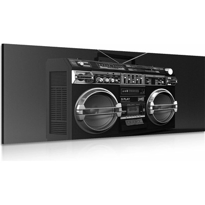 Obraz disco rádio z 90. let v černobílém provedení - 120x60