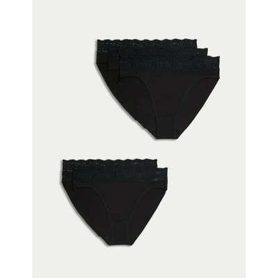 Marks & Spencer Памучни дантелени бикини с ликра, 5 пакета Marks & Spencer черни Marks & Spencer | Cheren | ЖЕНИ | 8