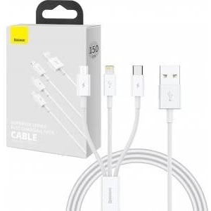 Baseus Superior Data USB-A/microUSB - Lightning - USB-C Cable 3.5A 1m (White)