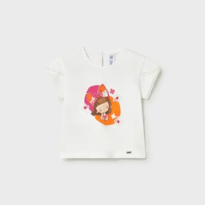 MAYORAL Тениска къс ръкав в бяло с червено-оранжева апликация за бебе момиче Mayoral