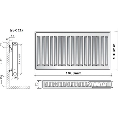 Purmo C21s 500 x 1600