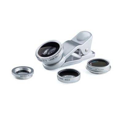 Čočka (objektiv) na mobil, s klipem, plast/hliník, stříbrná, 3v1