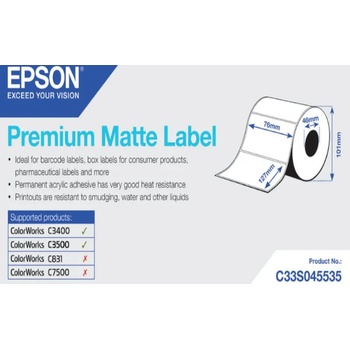 Epson C33S045535 Preмiuм Matte, за ColorWorks, 76x127мм, 265 бр, бели самозалепващи етикети (C33S045535)