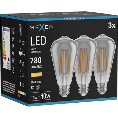 Mexen Vintis 3x LED филамент крушка E27, ST64, 10W, Топла - 2700K, 780 lm, димна - L152-E27-1027-70x03 (L152-E27-1027-70x03)
