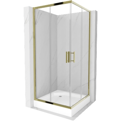 Mexen Rio квадратна душ кабина 90 x 90 см, прозрачна, златна + душ подложка, (860-090-090-50-00-4510)
