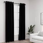 Pure Line Home Завеси с ленена текстура в цвят черен с метални халки, 2 бр. , 140 x 225 см