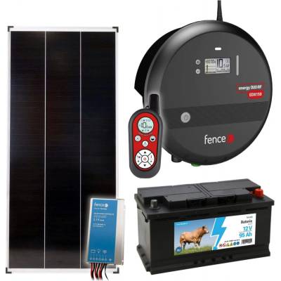 Fencee Sada solární elektrický ohradník, 15J zdroj a dálkový ovladač, panel 200 W, regulátor a baterie 95 Ah