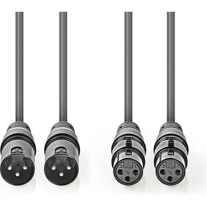 Nedis COTH15030GY50 балансиран/симетричен полупрофесионален аудиокабел XLR, 2 x XLR 3p мъжки - 2 x XLR 3p женски, 5 м, гъвкав (COTH15030GY50)