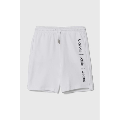 Calvin Klein Jeans Детски памучен къс панталон Calvin Klein Jeans в бяло с регулируема талия (IB0IB02062.128.176.PPYH)
