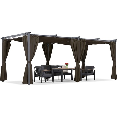 Garden Point pergola La Palma 3x6 m se závěsy Hnědá