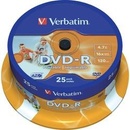 Média pro vypalování Verbatim DVD-R 4,7GB 16x, AZO, printable, spindle, 25ks (43538)