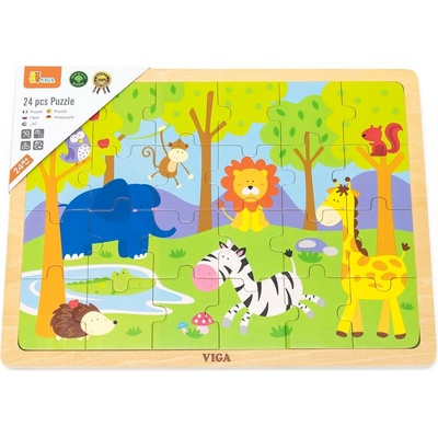 Viga Toys Дървен пъзел Viga - Сафари, 24 части (50198)