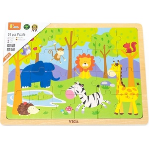 Viga Toys Дървен пъзел Viga - Сафари, 24 части (50198) - baby