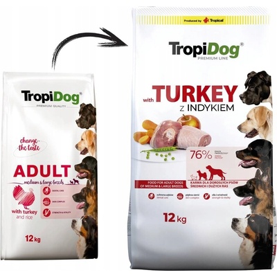 TropiDog Premium Adult Medium & Large krůta s rýží 12 kg