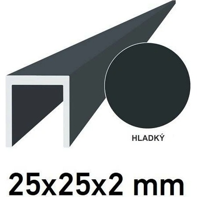Hliníkový profil U 25x25x2mm, antracit RAL7016, hladký povrch 6m +/- 5mm (AL-U-25x25x2-A-6)
