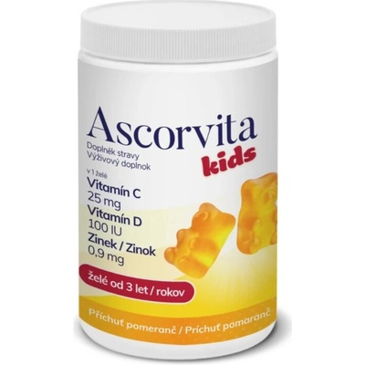 Ascorvita Kids Vitamín C + Vitamín D + Zinok s pomarančovou príchuťou 60 želé medvedíkov