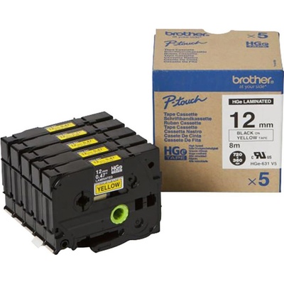 Brother HGe-631V5 sada 5 ks Farba pásky: žltá Farba písma: čierna 12 mm 8 m