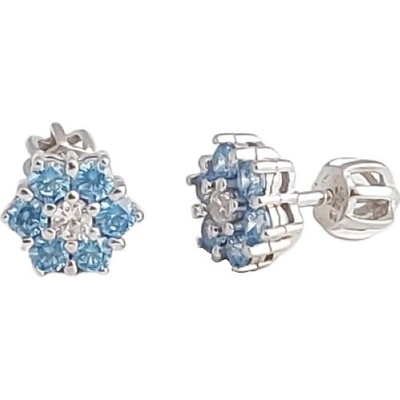 ibeauty stříbrné náušnice pomněnky modré zapínání na šroubek E-805-U