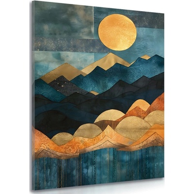 Obraz abstraktní modro-zlatá příroda - 40x60