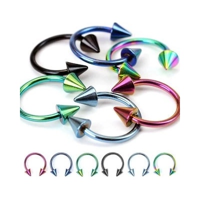Šperky eshop piercing podkova se dvěma hroty z anodizovaného titanu C11.7 fialová A