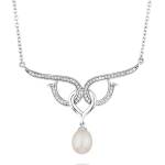 Swan Сребърно колие с висулка с бяла естествена перла и цирконий RT114NW Swan