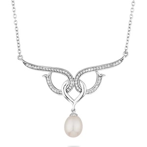 Swan Сребърно колие с висулка с бяла естествена перла и цирконий RT114NW Swan