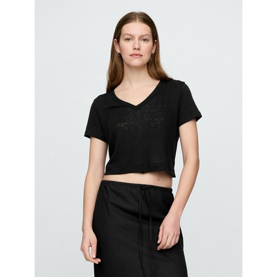 GAP Crop тениска от лен GAP GAP | Cheren | ЖЕНИ | XS