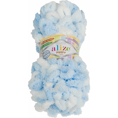 BELLATEX Priadza Puffy color 100 g - 5865 biela, modrá