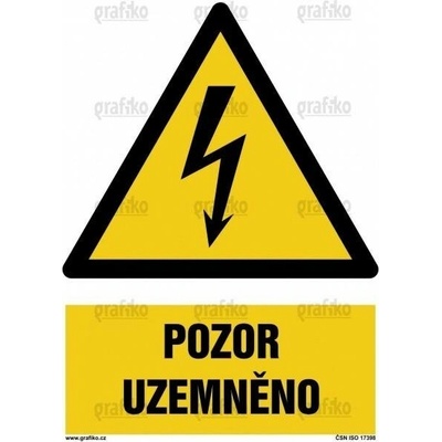 Grafiko | Pozor - elektrické zařízení - Text obrázku Pozor uzemněno, Materiál Plast, Rozměr 210x148mm
