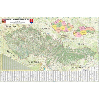 Česká a Slovenská rep. silniční obří - nástěnná mapa 200 x 140 cm, laminovaná s očky