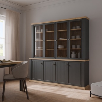 Forte Висок бюфет thirteen 200 см със стъклени врати, дъб Маувела/сиво (pntr741-q243)