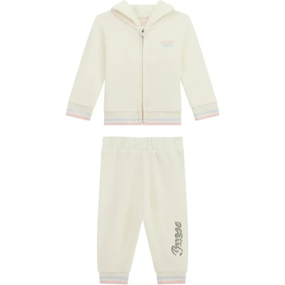 Guess Спортен екип за бебе момиче в мръсно бял цвят с качулка и надпис с пайети Guess