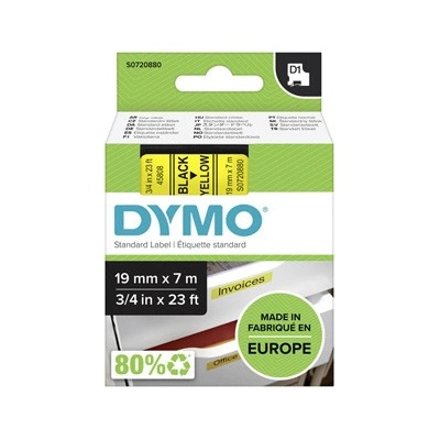 Dymo originál páska do tlačiarne štítkov, Dymo, 45808, S0720880, čierny tlač/žltý podklad, 7m, 19mm, D1