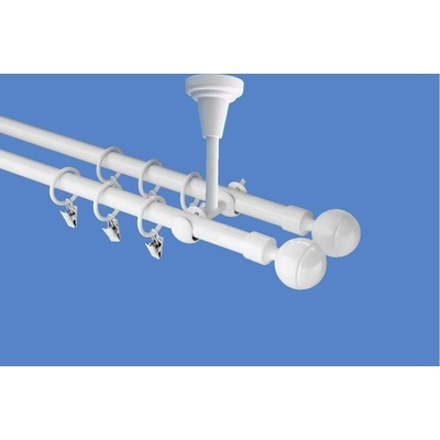 OK-GarnýžeCZ Garnýž kovová dvouřadá 16mm Paola double bílá 190 cm do stropu / kroužky s žabkou