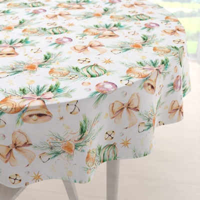 Biante Vánoční kulatý ubrus PML-039 Baňky a zvonečky 130 cm – Zboží Mobilmania