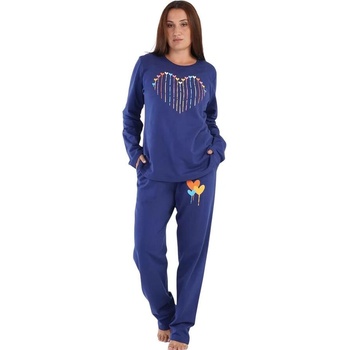 Тъмносиня ватирана макси пижама със сърца