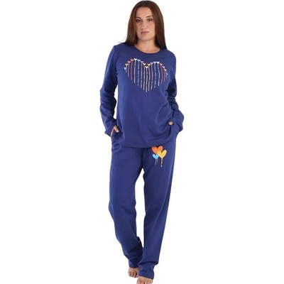 Тъмносиня ватирана макси пижама със сърца