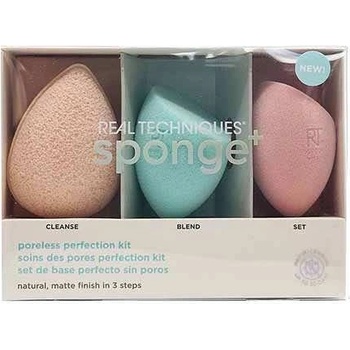 Real Techniques sponge+ Miracle Cleanse čistiaca hubka na tvár 1 ks + Miracle Airblend precízna hubka na make-up 1 ks + Miracle Powder precízna hubka na make-up 1 ks